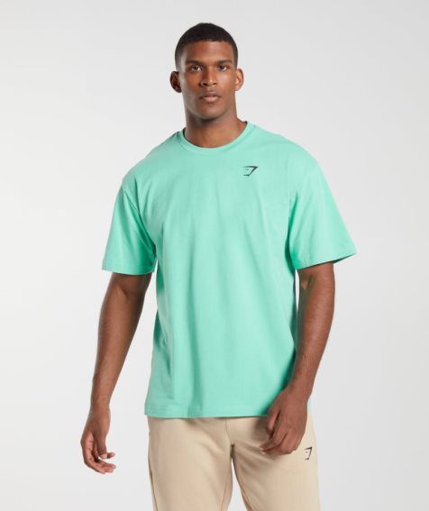 Men's Gymshark Essential Oversized T-Shirts Turquoise | NZ 7DSEKW